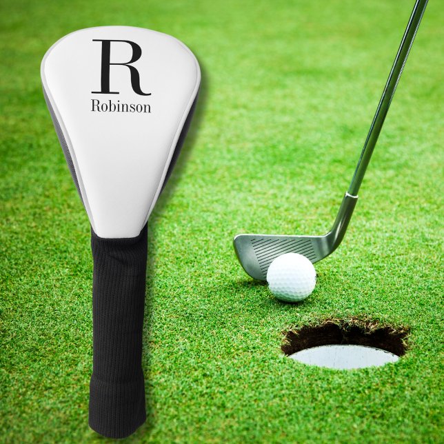 Elegant Name Initial Monogram Modern Black Golf Head Cover (Creator Uploaded)