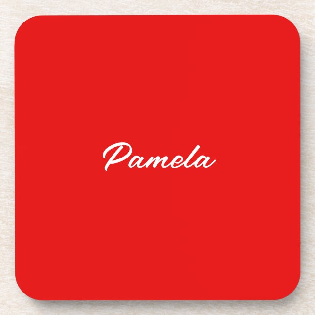 Elegant Name Minimalist Classical Warm Red Coaster (Front)