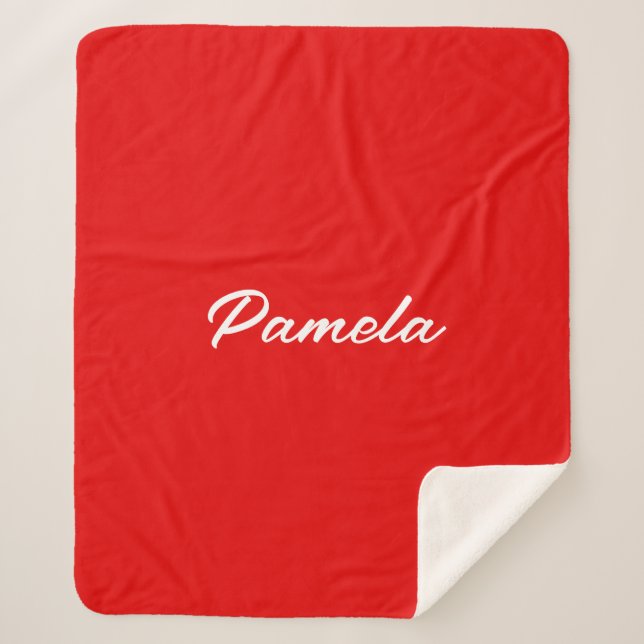Elegant Name Minimalist Classical Warm Red Sherpa Blanket (Front)