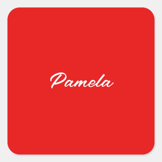 Elegant Name Minimalist Classical Warm Red Square Sticker (Front)