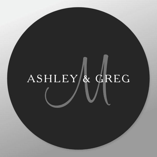 Elegant Name Monogram | Black White & Grey Classic Round Sticker (Creator Uploaded)