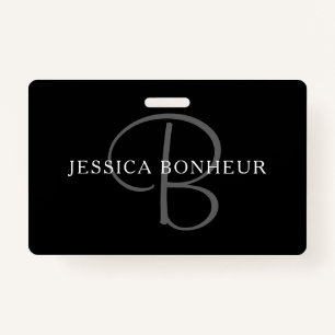 Elegant Name Monogram Black White & Grey ID Badge