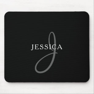 Elegant Name Monogram   Black White & Grey Mouse Pad