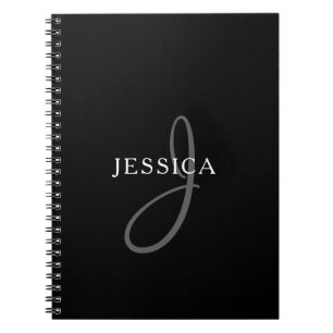 Elegant Name Monogram Black White & Grey Notebook