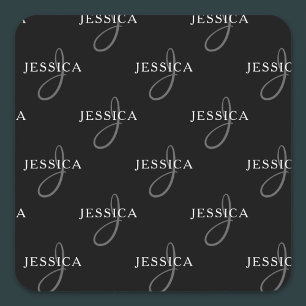 Elegant Name & Monogram   Black, White & Grey Square Sticker