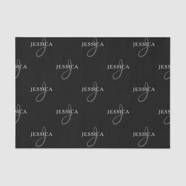 Elegant Name & Monogram | Black, White & Grey Tissue Paper (Front)