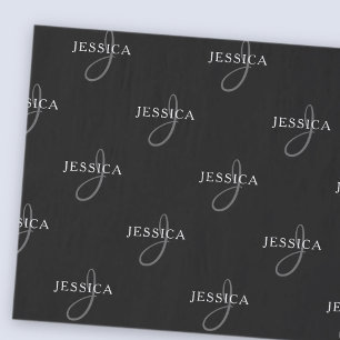 Elegant Name & Monogram Black, White & Grey Tissue Paper