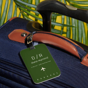 Elegant Name Monogram Dark Green Luggage Tag