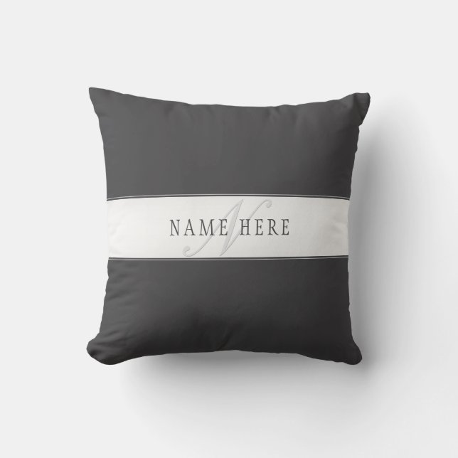 Elegant Name & Monogram | Dark & Light Grey  Cushion (Front)