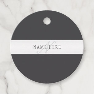 Elegant Name & Monogram   Dark & Light Grey  Favour Tags