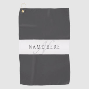 Elegant Name & Monogram Dark & Light Grey Golf Towel
