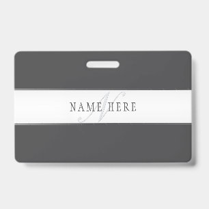 Elegant Name & Monogram Dark & Light Grey ID Badge