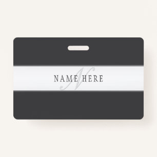 Elegant Name & Monogram Dark & Light Grey ID Badge