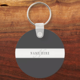 Elegant Name & Monogram   Dark & Light Grey  Key Ring