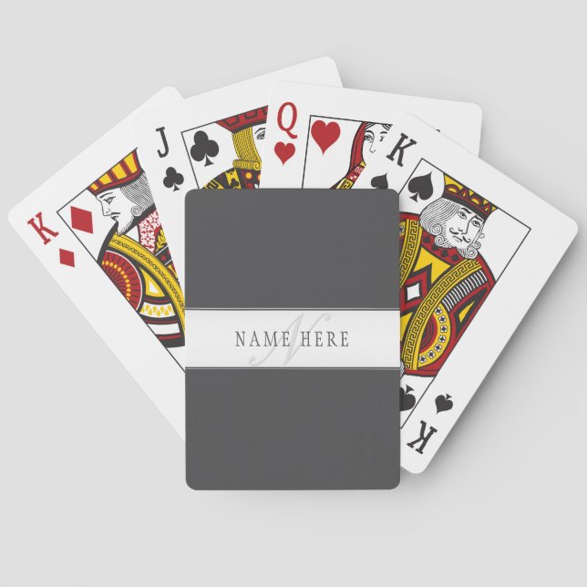 Elegant Name & Monogram | Dark & Light Grey  Playing Cards (Back)