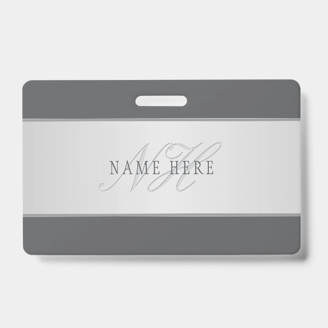 Elegant Name & Monogram Lettering (or other text) ID Badge (Front)