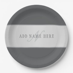 Elegant Name & Monogram Lettering (or other text) Paper Plate