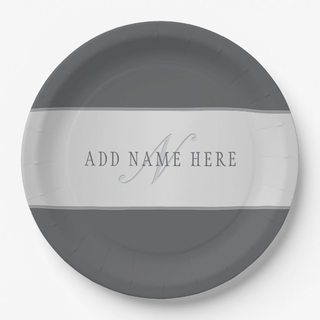 Elegant Name & Monogram Lettering (or other text) Paper Plate (Front)