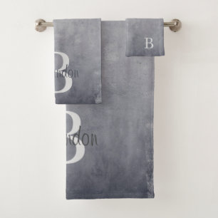 Elegant name monogram rustic Grey Bath Towel Set