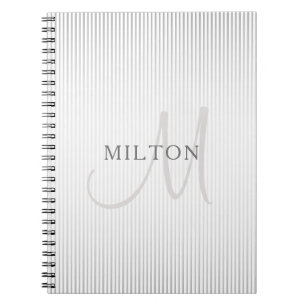 Elegant Name Monogram & Thin Grey Ombre Stripes Notebook