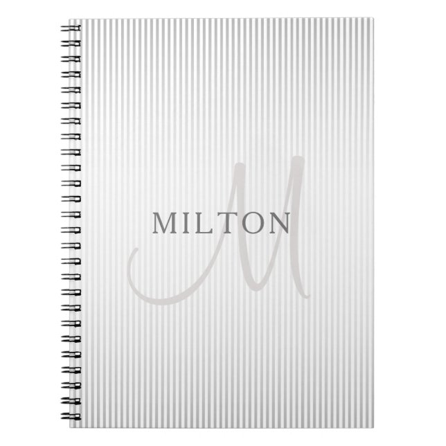 Elegant Name Monogram & Thin Grey Ombre Stripes Notebook (Front)