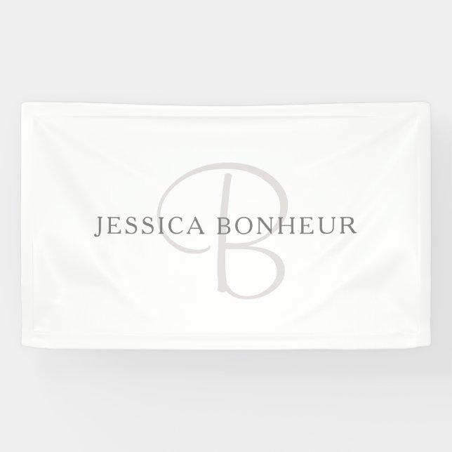 Elegant Name Monogram | White & Grey Banner (Horizontal)