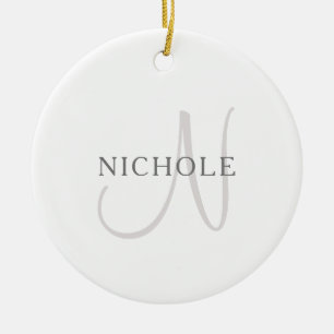Elegant Name Monogram   White & Grey Ceramic Tree Decoration