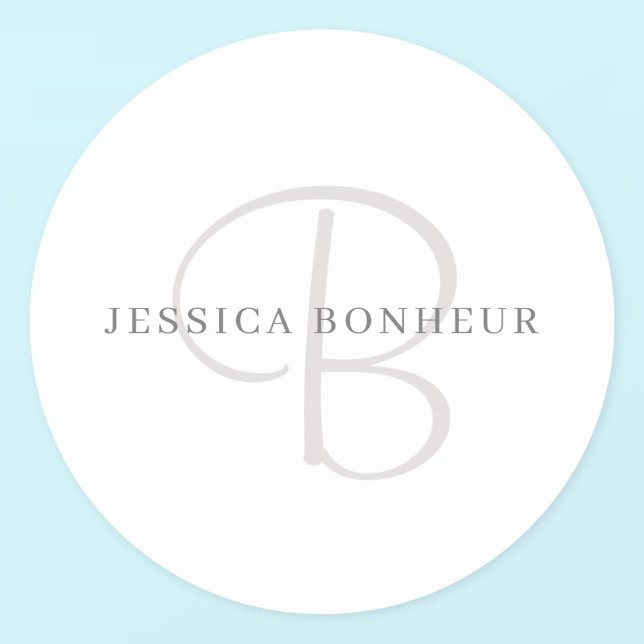 Elegant Name Monogram | White & Grey Classic Round Sticker (Creator Uploaded)
