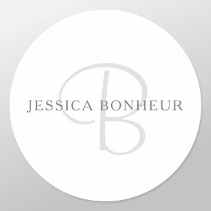 Elegant Name Monogram White & Grey Classic Round Sticker