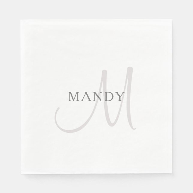 Elegant Name Monogram | White & Grey Napkin (Front)