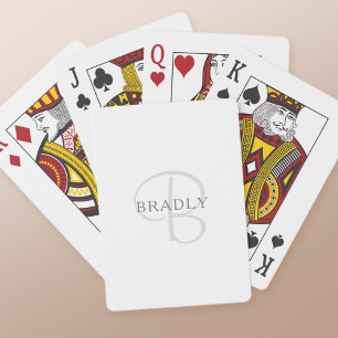Elegant Name Monogram White & Grey Playing Cards