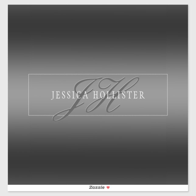 Elegant Name & Monogrammed Initials | Black & Grey (Sheet)