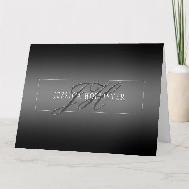Elegant Name & Monogrammed Initials | Black & Grey Card (Front)