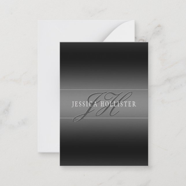 Elegant Name & Monogrammed Initials | Black & Grey Card (Front)