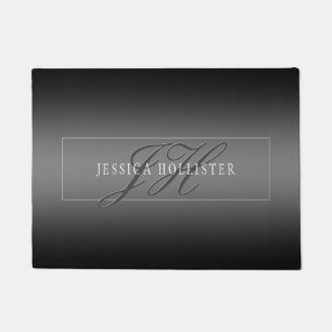 Elegant Name & Monogrammed Initials   Black & Grey Doormat