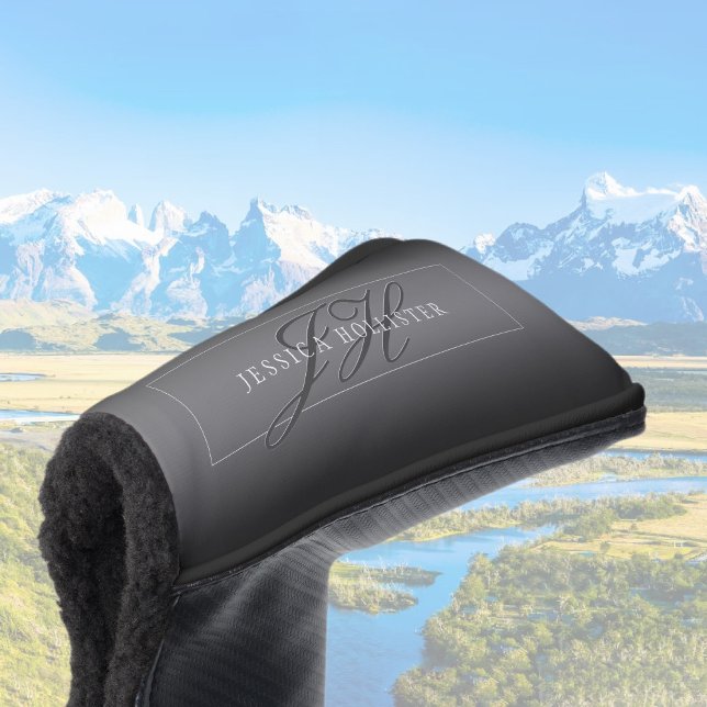 Elegant Name & Monogrammed Initials | Black & Grey Golf Head Cover (Creator Uploaded)