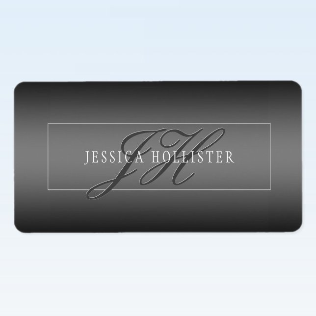Elegant Name & Monogrammed Initials | Black & Grey Label (Creator Uploaded)