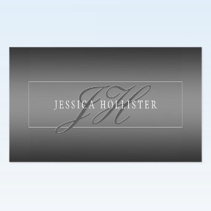 Elegant Name & Monogrammed Initials   Black & Grey Rectangular Sticker