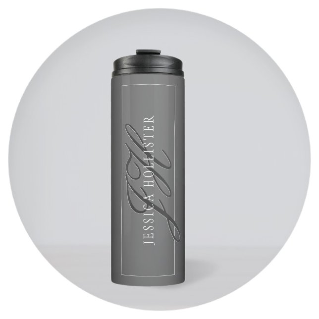 Elegant Name & Monogrammed Initials | Black & Grey Thermal Tumbler (Creator Uploaded)