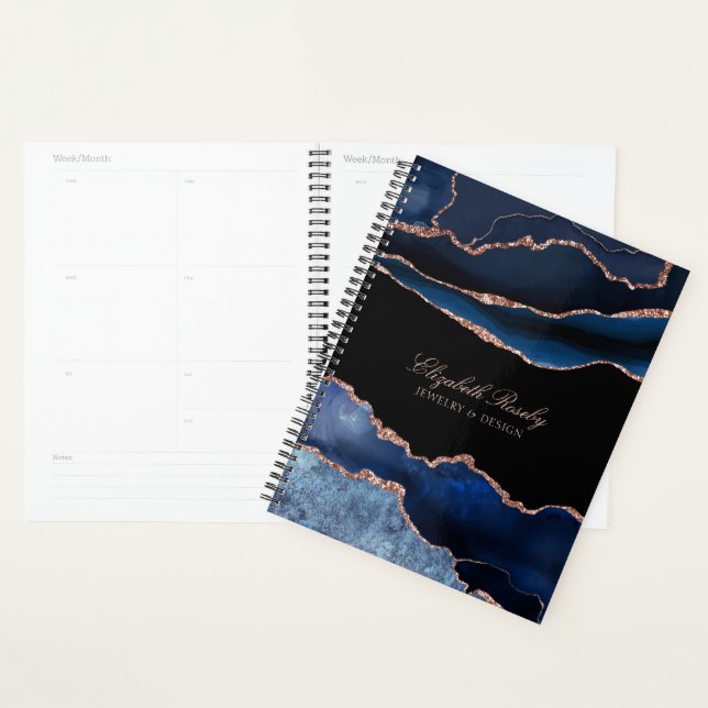 Elegant Name Navy Blue Rose Gold Geode Business Planner (Display)
