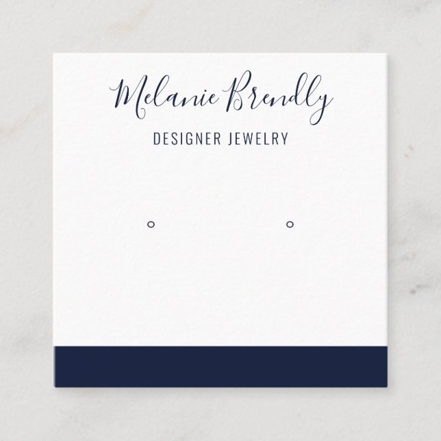 Elegant Name Navy White Jewellery Earring Display  Square Business Card (Front)
