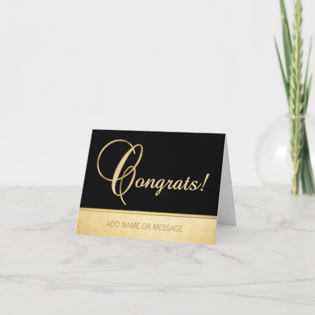 Elegant Name Personalised Black Gold CONGRATS! Card (Front)