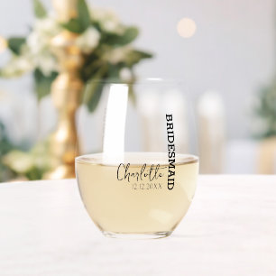 Elegant Name Personalised Wedding Bridesmaid Stemless Wine Glass