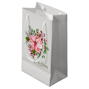 Elegant Name, Pink Poinsettia Bouquet Small Gift Bag