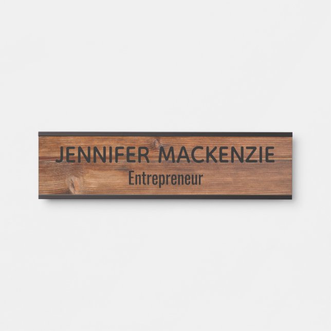 Elegant Name Plate Wood Grain Rustic Door Sign (Front)