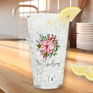 Elegant Name Quote Pink Poinsettia 16oz Pint Glass