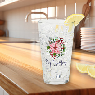 Elegant Name Quote Pink Poinsettia 16oz Pint Glass