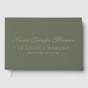 Elegant Name Script Olive Green In Loving Memory Guest Book