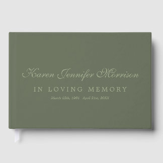 Elegant Name Script Olive Green In Loving Memory Guest Book