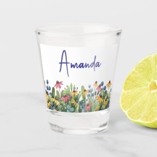 Elegant Name, Summer Watercolor Wildflowers 1.5oz Shot Glass